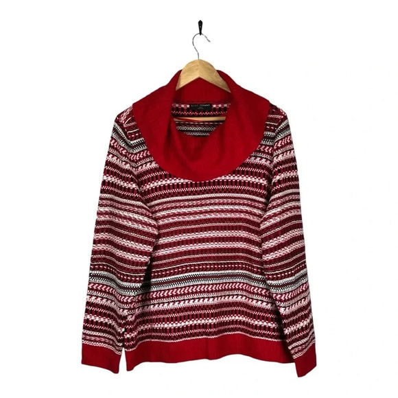 Lane Bryant Classic Long Sleeve Cowlneck‎ Sweater Red White Women Plus Size 2X - Picture 2 of 9